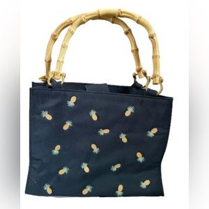 Tianni- Black Y2K Purse with Pineapple and Bamboo Handles with Snap Closure